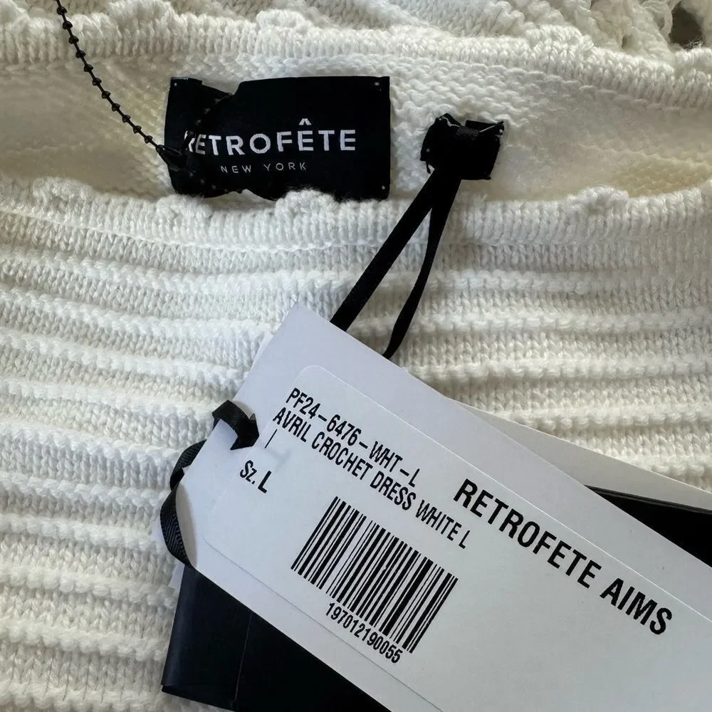 NWT RETROFÊTE AVRIL KNIT CROCHET DRESS in white - Picture 12 of 13